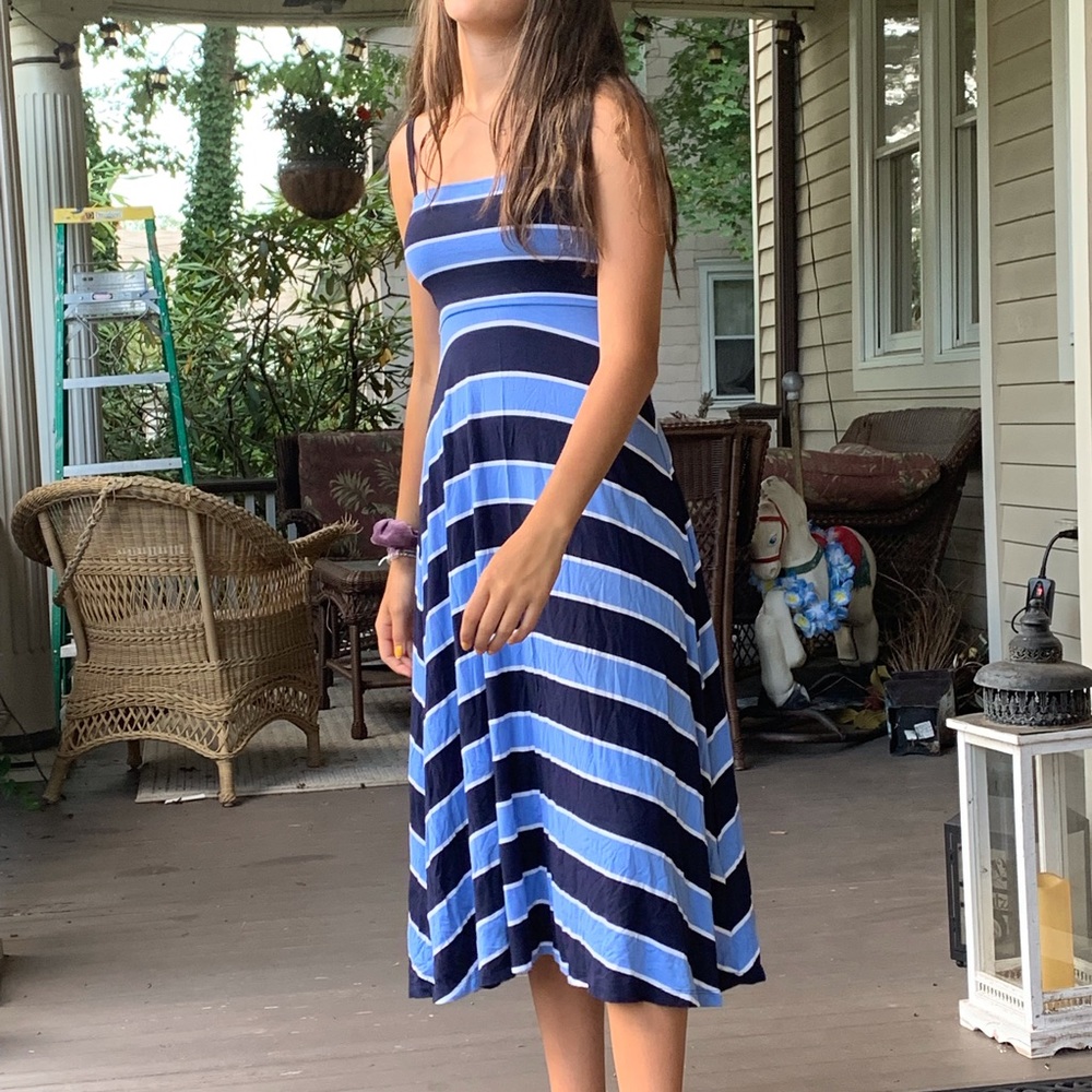 Blue and black midi dress